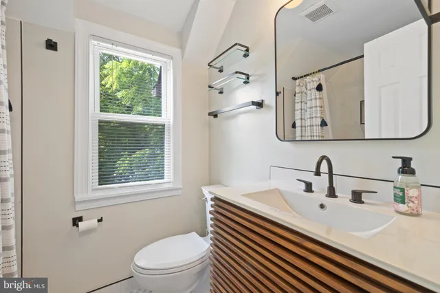a bathroom with a sink a mirror and a toilet