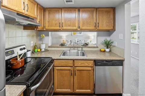 a kitchen with a sink appliances and cabinets