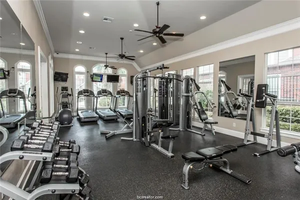 a view of a room with gym equipment