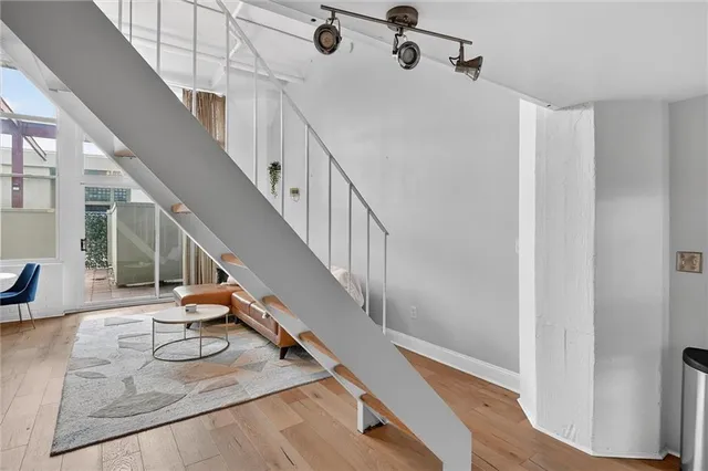 a view of a hallway with a white house