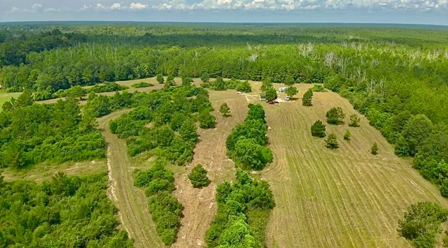 a view of a lake with a big yard