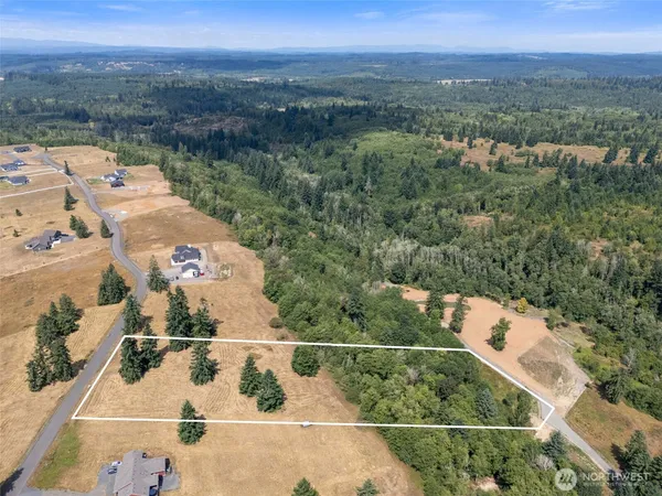 an aerial view of a house with a lake view