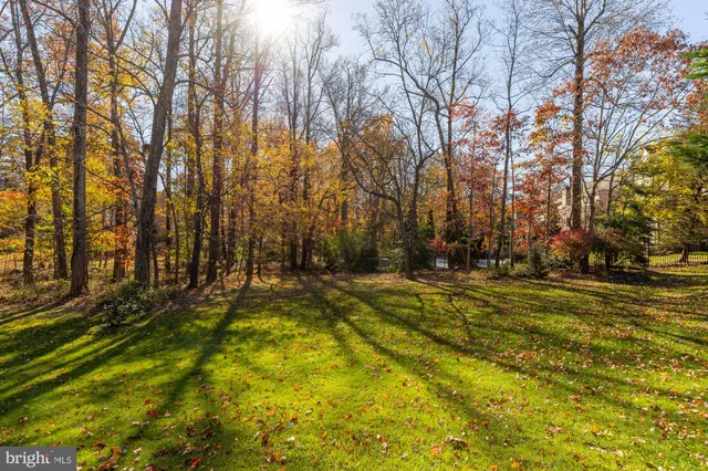a swimming pool with trees in the background