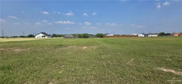 a view of a field of an ocean and trees