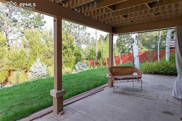an aerial view of a house with a garden