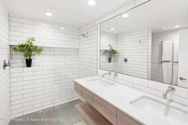 a bathroom with a sink and a shower