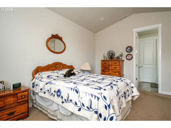 a bedroom with a bed and a dresser