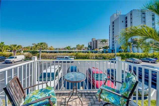a view of a chairs and table in patio