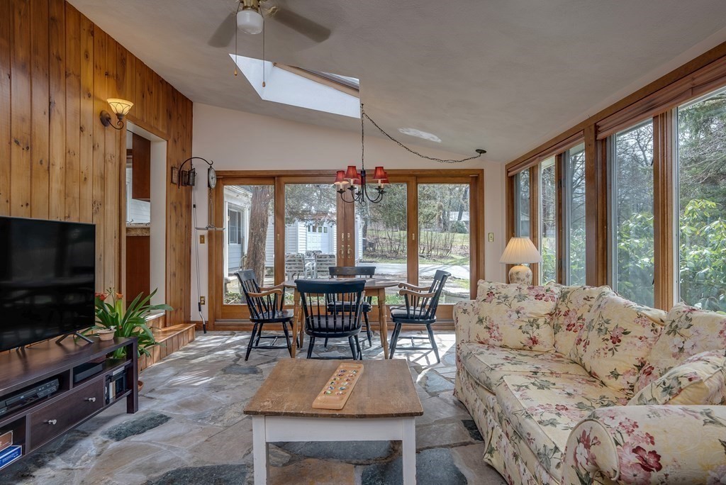 35 Wilson Road Bedford, MA 01730 - Photo 16 of 42 a living room with furniture a flat screen tv and large windows