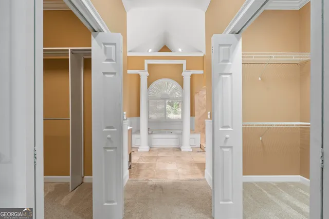 a view of small space with racks on the wall