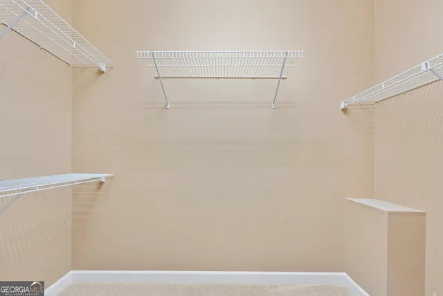 a view of walk in closet with empty racks