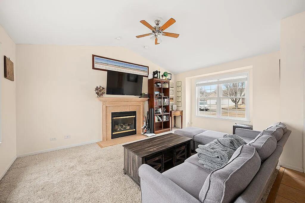 678 Elizabeth Street Maple Park, IL 60151 - Photo 3 of 18 a living room with furniture a flat screen tv and a fireplace