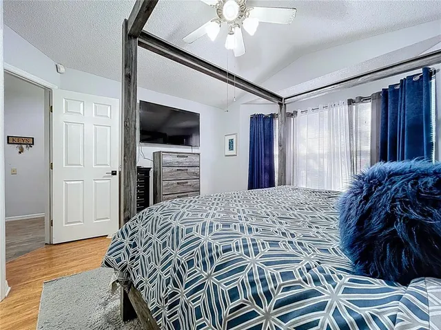 a view of an empty room with shelves