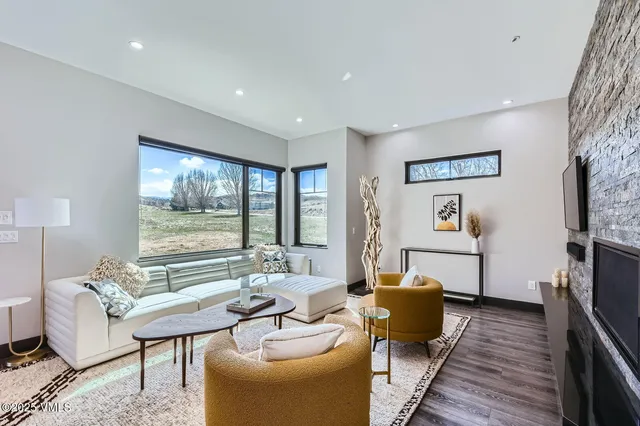 a living room with a couch and a table