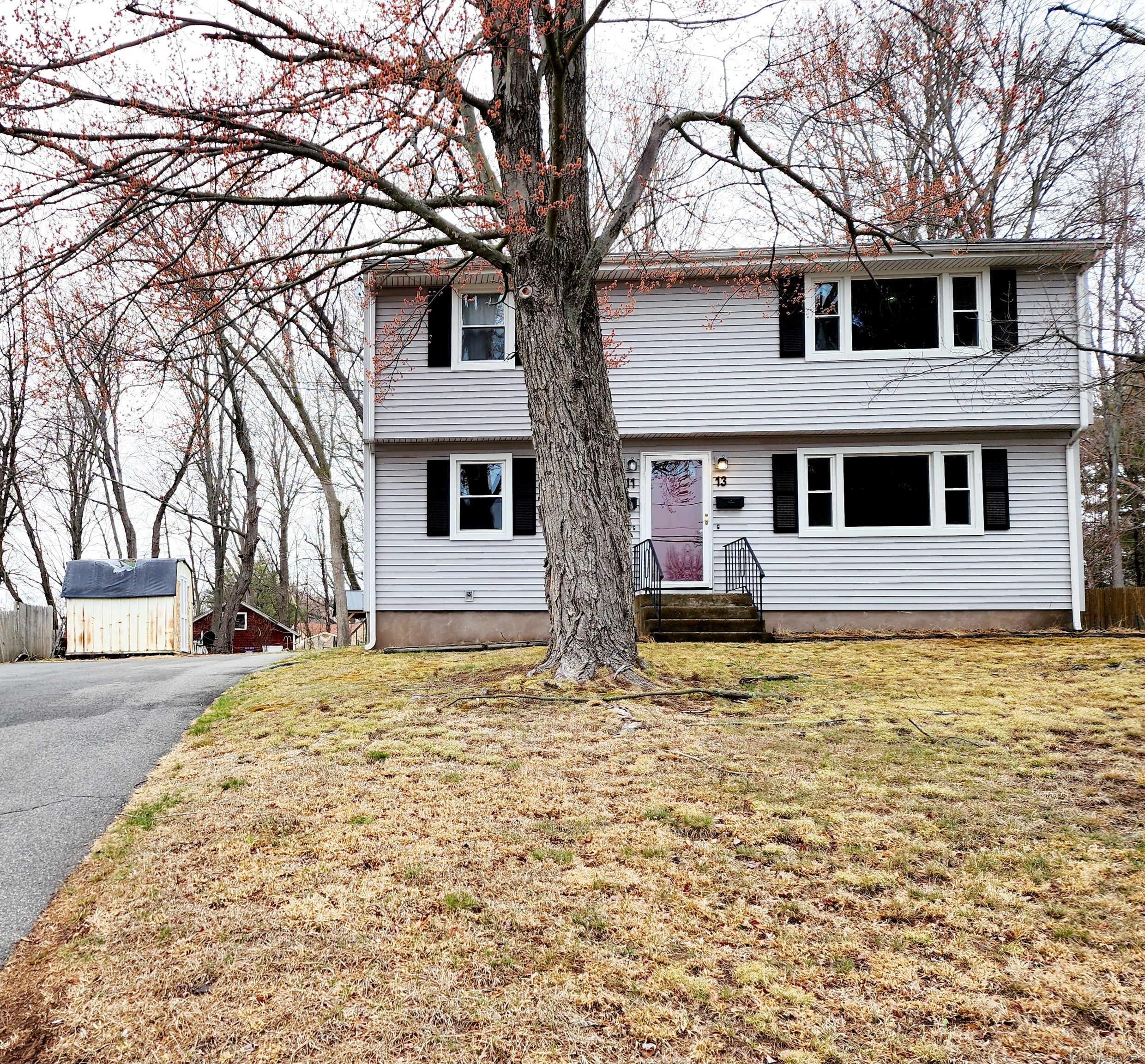 a house that has a tree in front of it