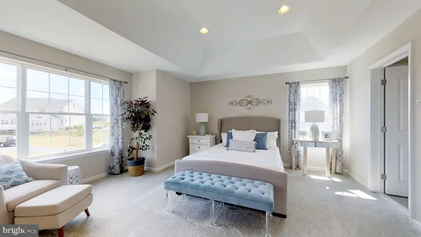 a bedroom with a bed and a couch