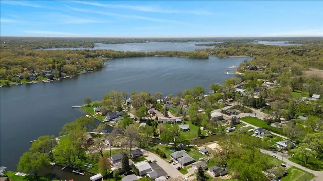 a view of a lake with a mountain in the background