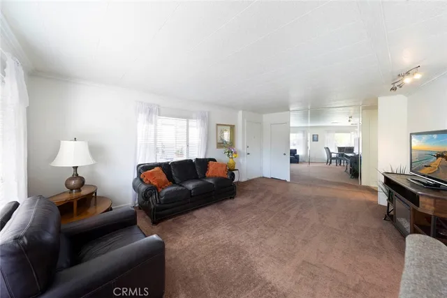 a living room with furniture and a lamp