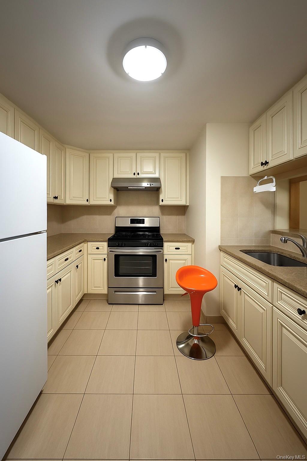 138-15 Franklin Avenue, Unit 221 Queens, NY 11355 - Photo 8 of 9 a kitchen with stainless steel appliances a stove a sink and a refrigerator