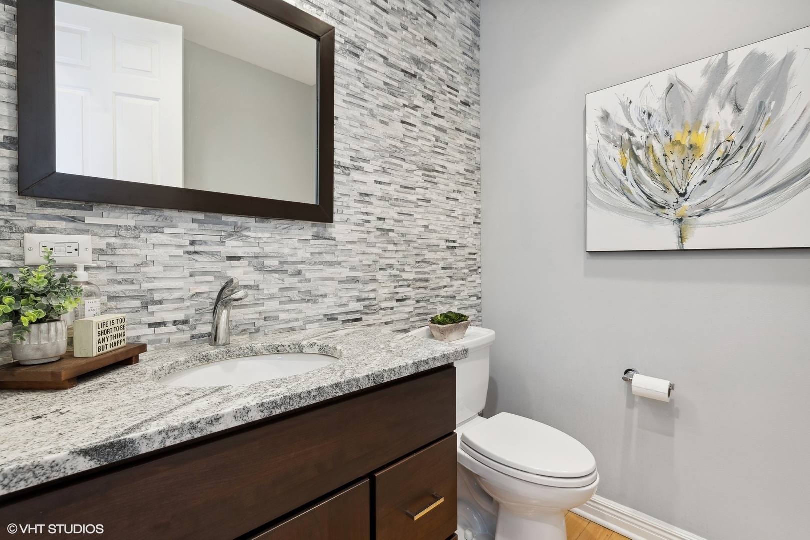 1853 Checker Road Long Grove, IL 60047 - Photo 30 of 63 a bathroom with a granite countertop sink and a mirror