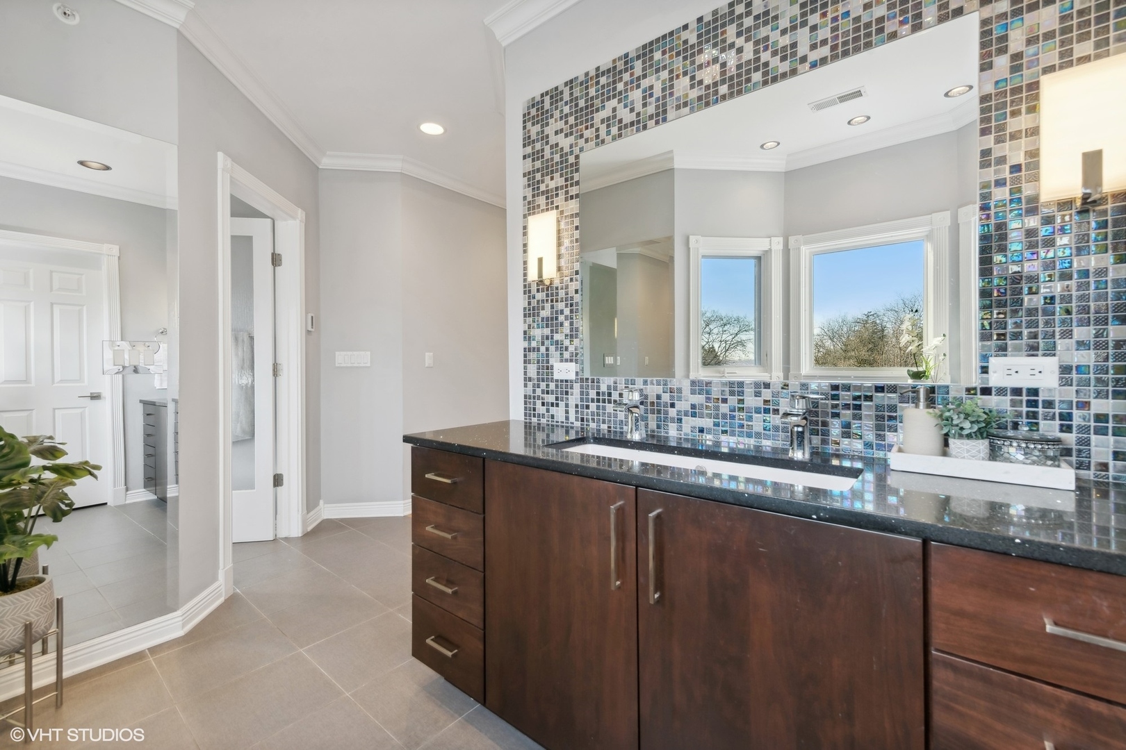 1853 Checker Road Long Grove, IL 60047 - Photo 39 of 63 a bathroom with a granite countertop sink and a mirror