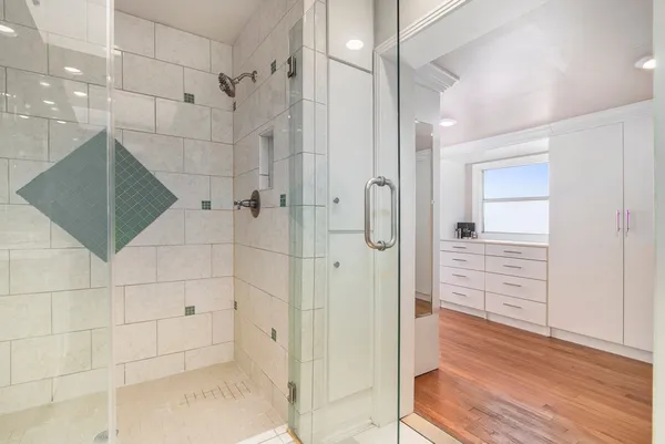 a bathroom with a shower