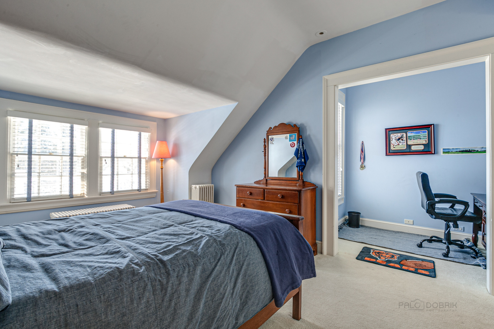 224 Maple Court Lake Forest, IL 60045 - Photo 29 of 51 a bedroom with a bed a computer on the desk and a large window