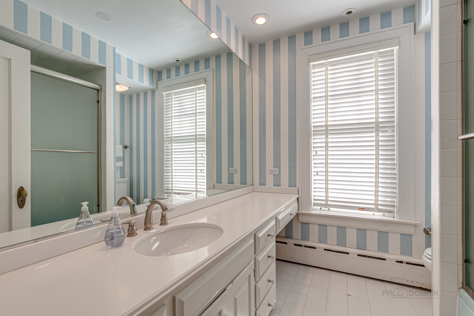 224 Maple Court Lake Forest, IL 60045 - Photo 30 of 51 a bathroom with a granite countertop sink and a large mirror
