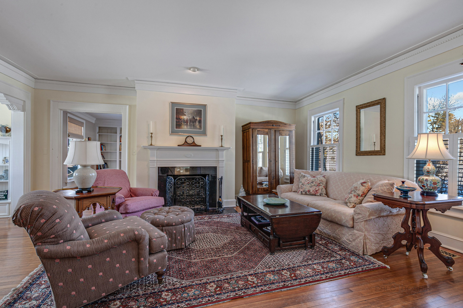 224 Maple Court Lake Forest, IL 60045 - Photo 5 of 51 a living room with furniture windows and a fireplace