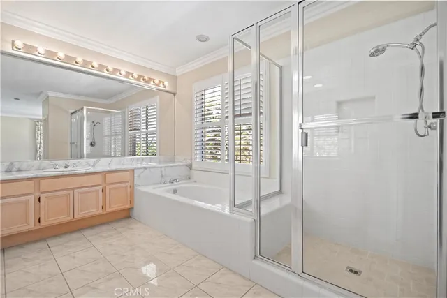 a bathroom with a bathtub and a shower