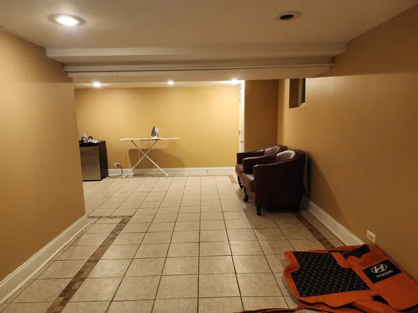 a room with a table and a chair