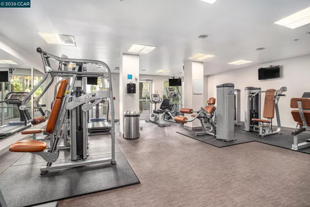 a view of a room with gym equipment