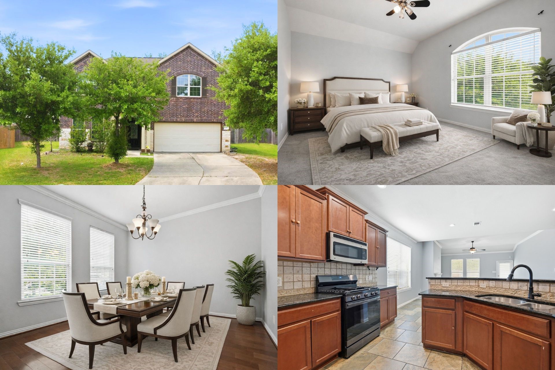 a bedroom with furniture and a large window