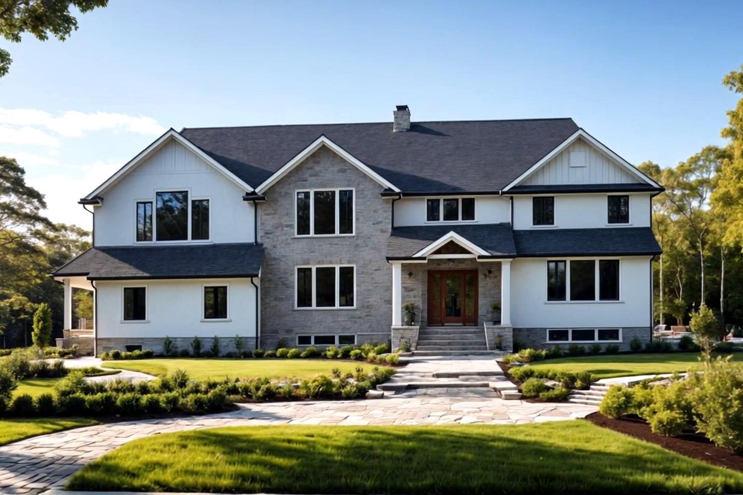 a front view of a house with a yard table and chairs
