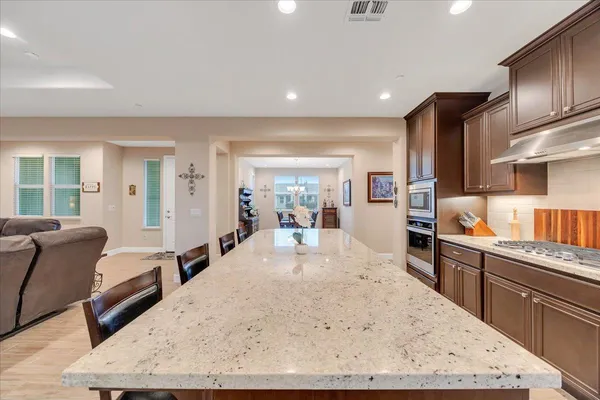 a view of a park with large trees