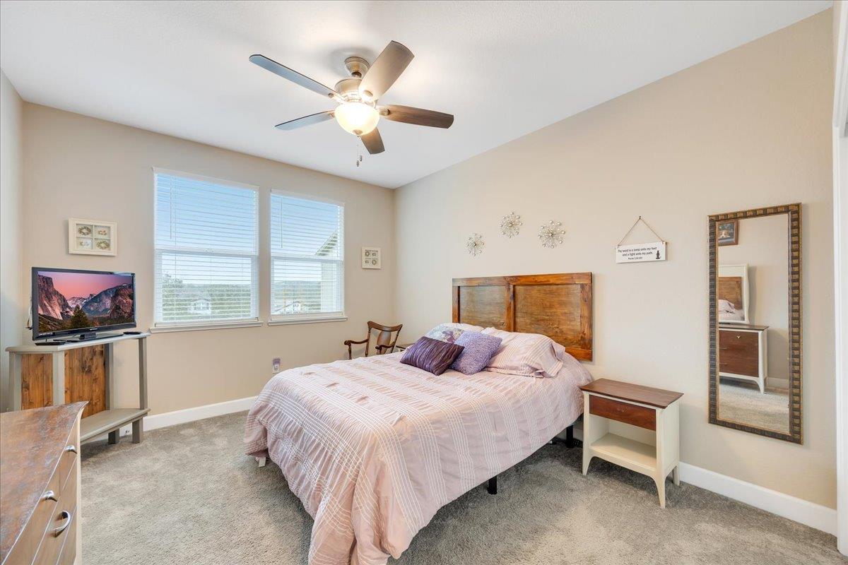 133 Palisades Place Copperopolis, CA 95228 - Photo 66 of 89 a bedroom with a bed and a chandelier