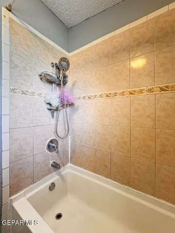a bathroom with a bath tub and shower