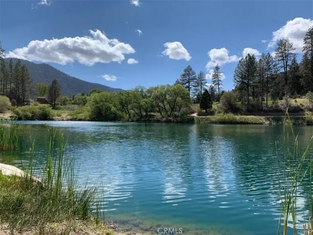 a view of a lake with a building in the background