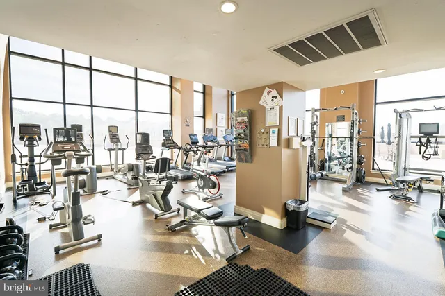 a room with gym equipment