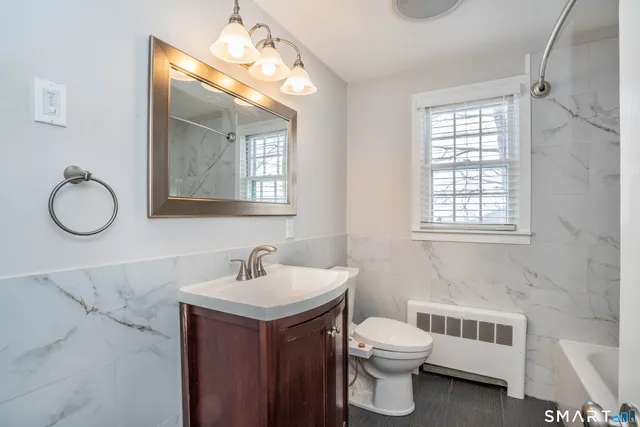 a bathroom with a toilet a sink and mirror