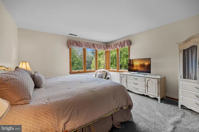 a bedroom with a bed and a closet