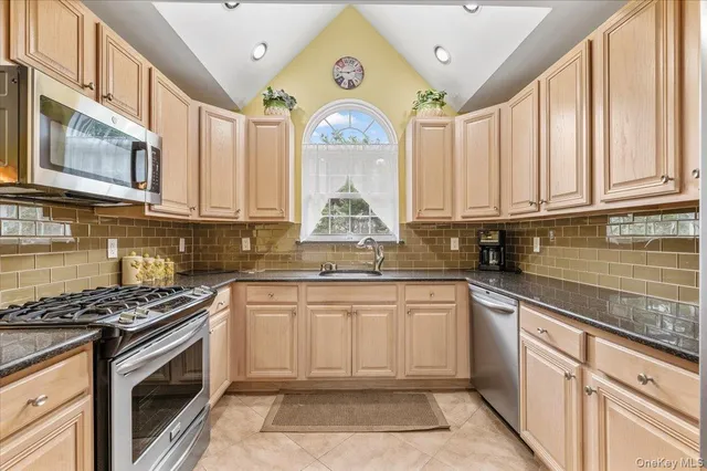a kitchen with stainless steel appliances granite countertop a stove and a sink