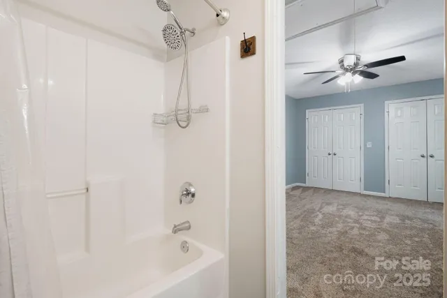 a view of a bathroom with a shower