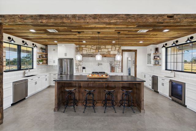 a kitchen with lots of counter top space