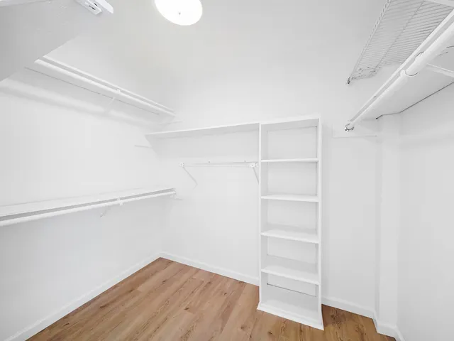 a view of an empty walk in closet