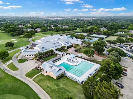 an aerial view of a house with garden