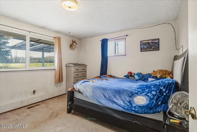 a bedroom with a bed and a walk in closet