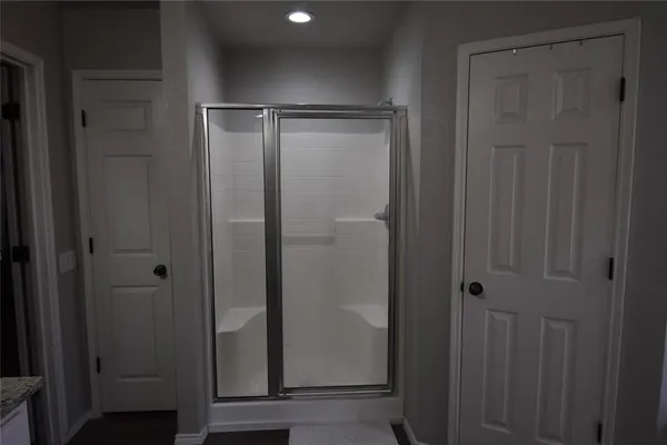 a bathroom with a bathtub