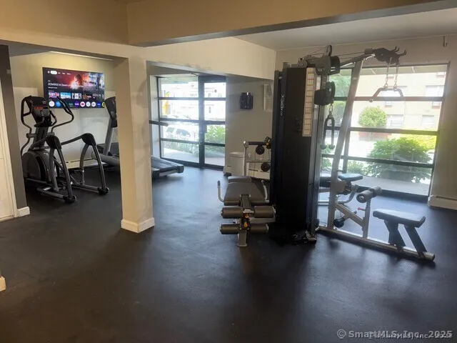a view of a room with gym equipment