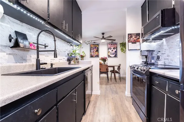 a kitchen with lots of counter top space